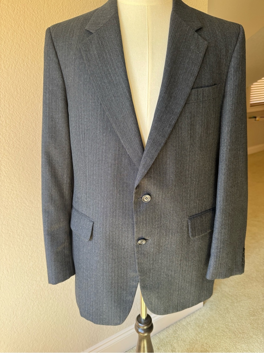 Classic Charcoal Pinstripe Two-Button Suit, 2 Piece Suit